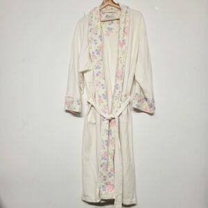 Vintage Anne Lewin Cotton Floral Accent Cream Women's Robe